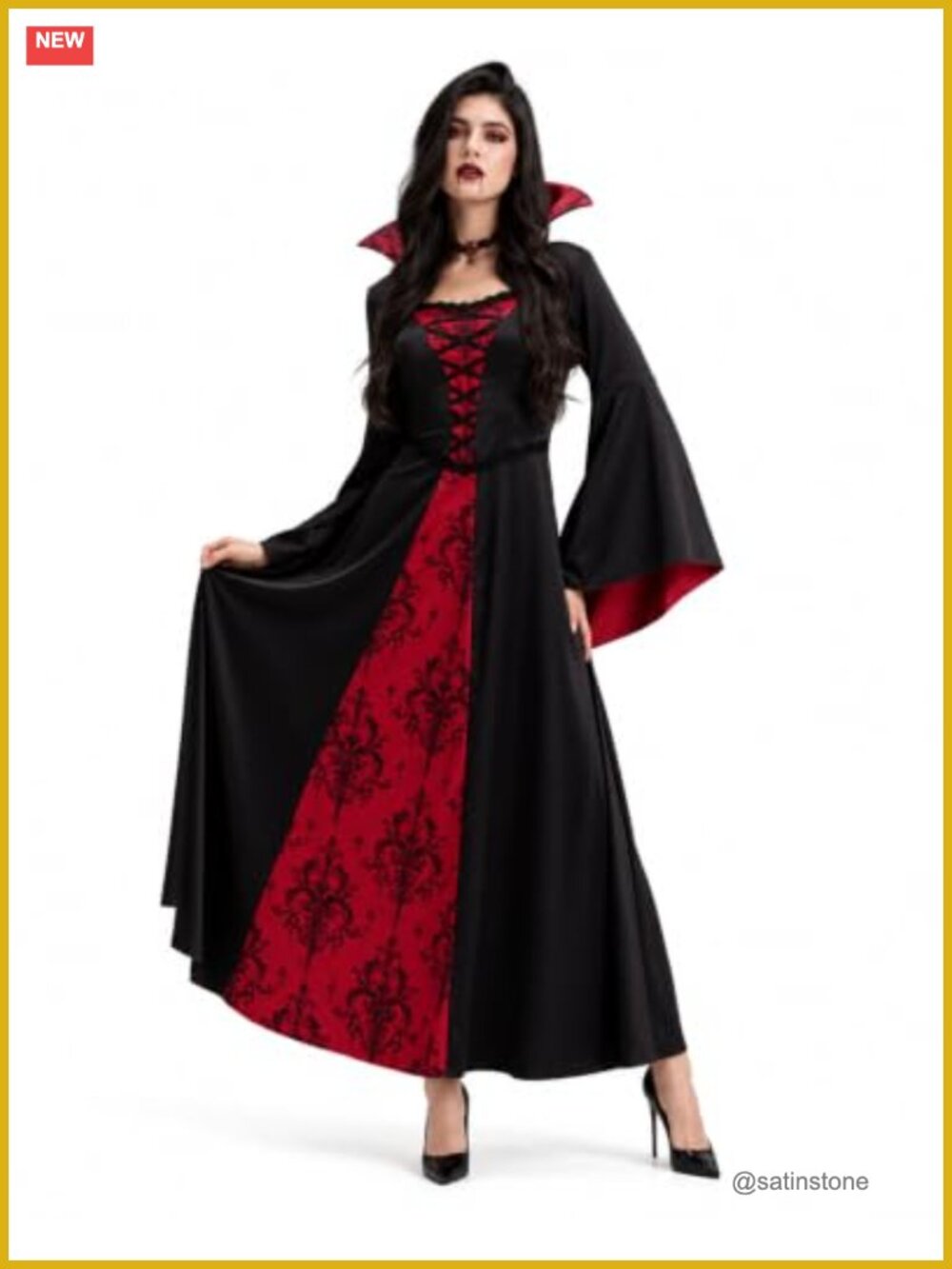 Vampire Halloween Costume Long Gothic Dress Women's Corset Lace-Up